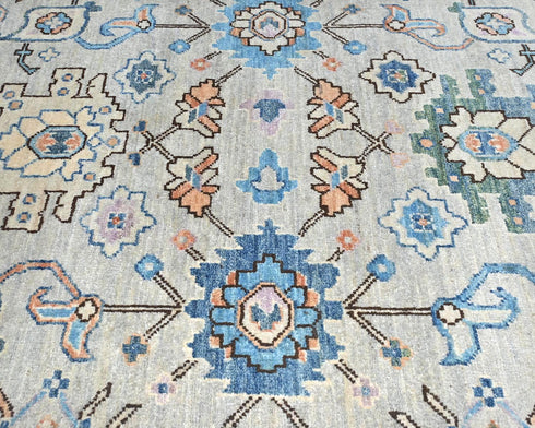 12 Ft Silver Gray Aryana Afghan Hand Knotted Veg Dye Wool Runner Rug